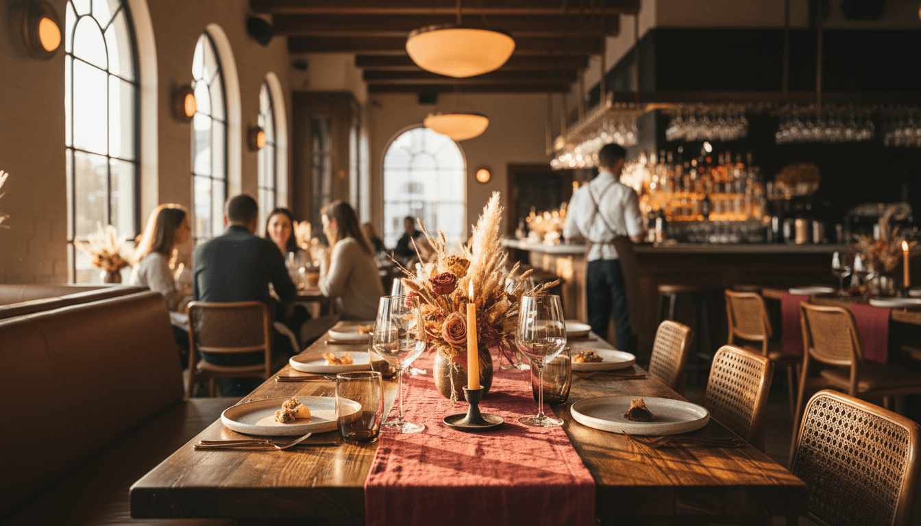 Elegantly set dining table with warm lighting in Hotel Hill Top Annapurna restaurant, showcasing the welcoming ambiance and premium dining experience