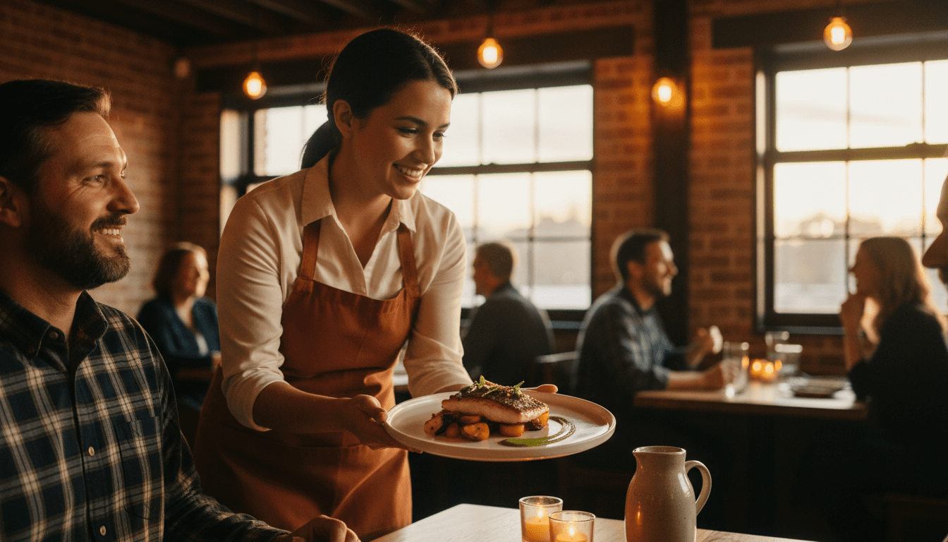 Server providing attentive service to guests